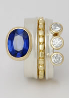 A recently developed Stacking Ring with blue Sapphire and complementary white Sapphires, commissioned for Mallisa .